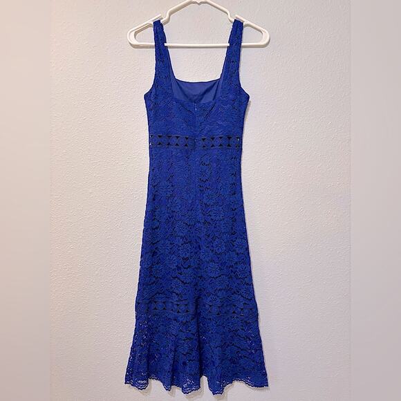 Lulus Vibrant Life Cobalt Blue Lace Trumpet Hem Square Neck Midi Dress XS - Picture 3 of 7